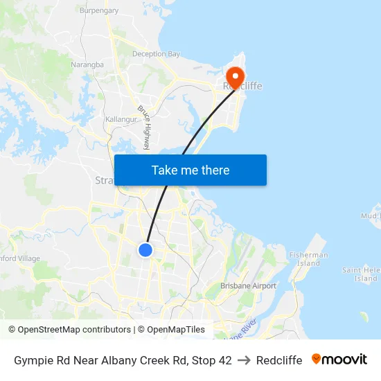 Gympie Rd Near Albany Creek Rd, Stop 42 to Redcliffe map