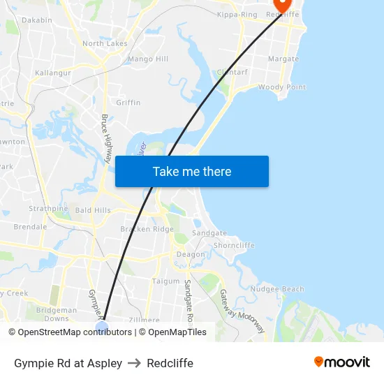 Gympie Rd at Aspley to Redcliffe map