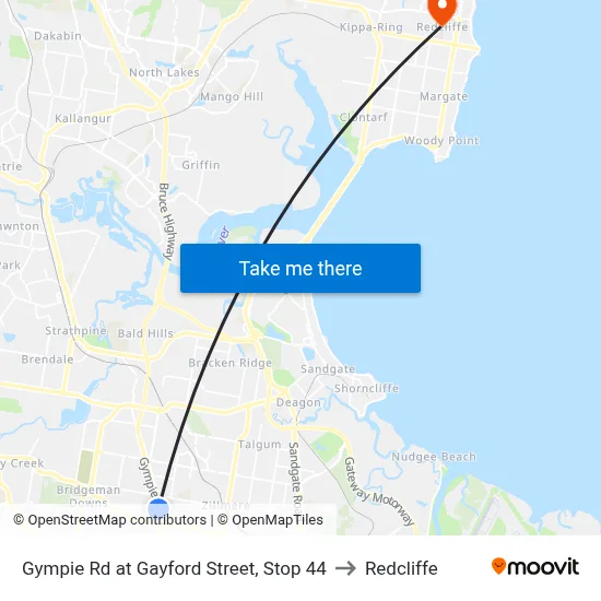 Gympie Rd at Gayford Street, Stop 44 to Redcliffe map