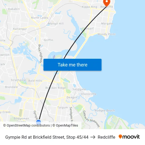 Gympie Rd at Brickfield Street, Stop 45/44 to Redcliffe map