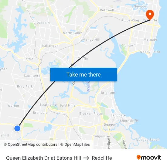 Queen Elizabeth Dr at Eatons Hill to Redcliffe map
