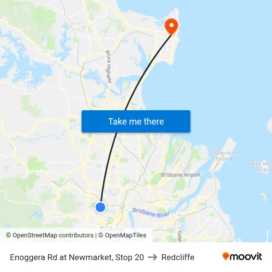 Enoggera Rd at Newmarket, Stop 20 to Redcliffe map