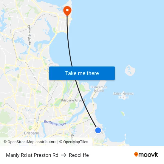 Manly Rd at Preston Rd to Redcliffe map