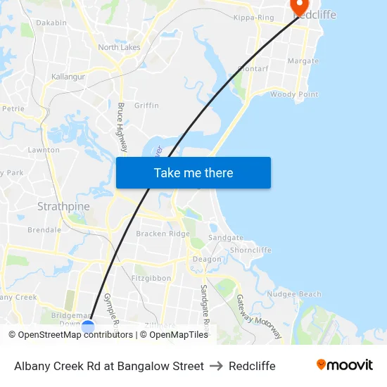 Albany Creek Rd at Bangalow Street to Redcliffe map