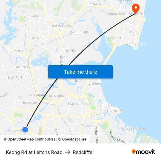 Keong Rd at Leitchs Road to Redcliffe map