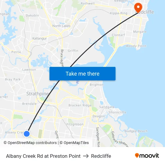 Albany Creek Rd at Preston Point to Redcliffe map