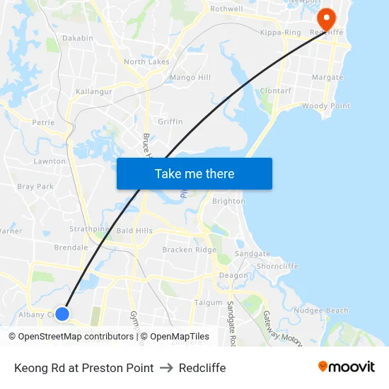 Keong Rd at Preston Point to Redcliffe map
