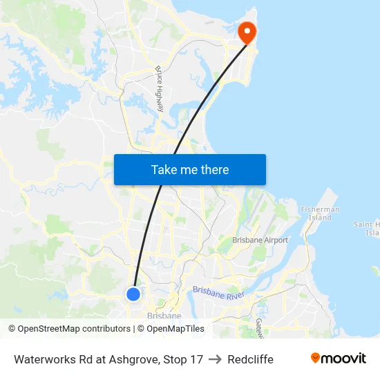 Waterworks Rd at Ashgrove, Stop 17 to Redcliffe map