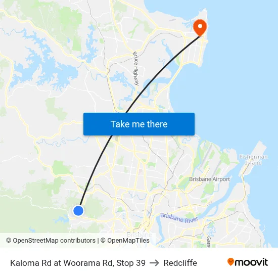 Kaloma Rd at Woorama Rd, Stop 39 to Redcliffe map