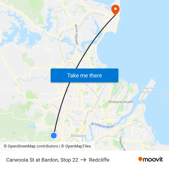 Carwoola St at Bardon, Stop 22 to Redcliffe map