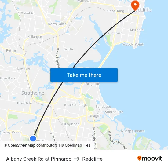 Albany Creek Rd at Pinnaroo to Redcliffe map