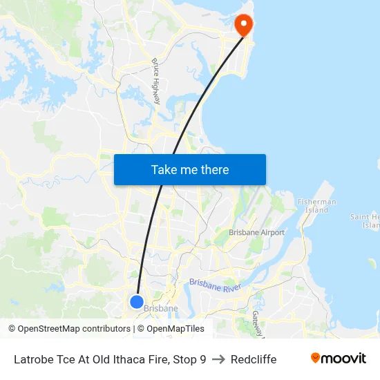 Latrobe Tce At Old Ithaca Fire, Stop 9 to Redcliffe map