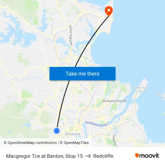Macgregor Tce at Bardon, Stop 15 to Redcliffe map