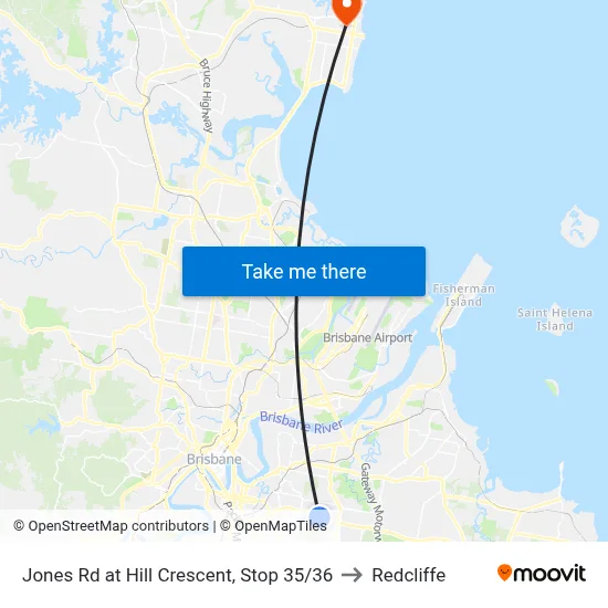 Jones Rd at Hill Crescent, Stop 35/36 to Redcliffe map