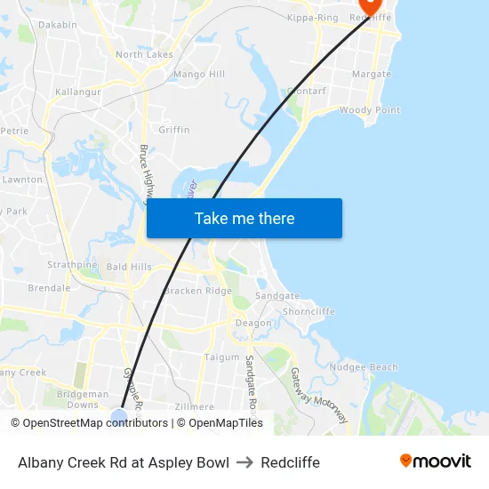 Albany Creek Rd at Aspley Bowl to Redcliffe map