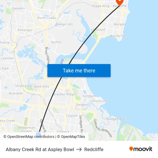 Albany Creek Rd at Aspley Bowl to Redcliffe map