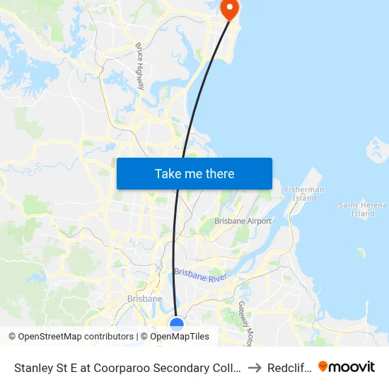 Stanley St E at Coorparoo Secondary College to Redcliffe map