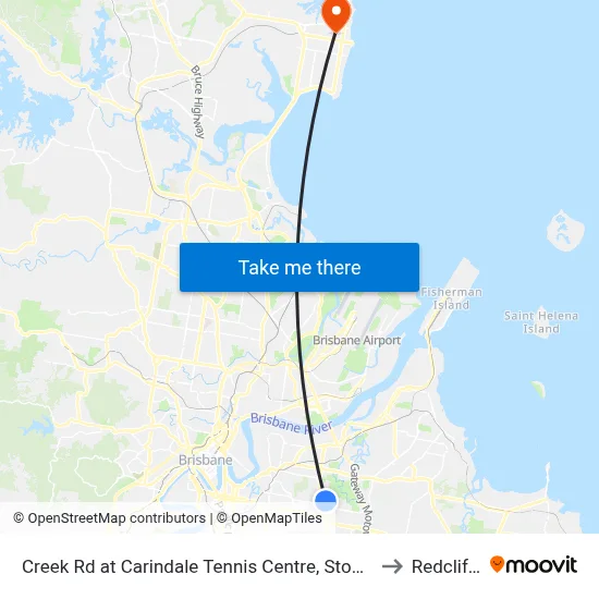Creek Rd at Carindale Tennis Centre, Stop 46 to Redcliffe map