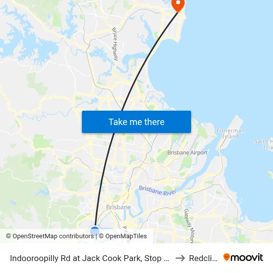 Indooroopilly Rd at Jack Cook Park, Stop 18/19 to Redcliffe map