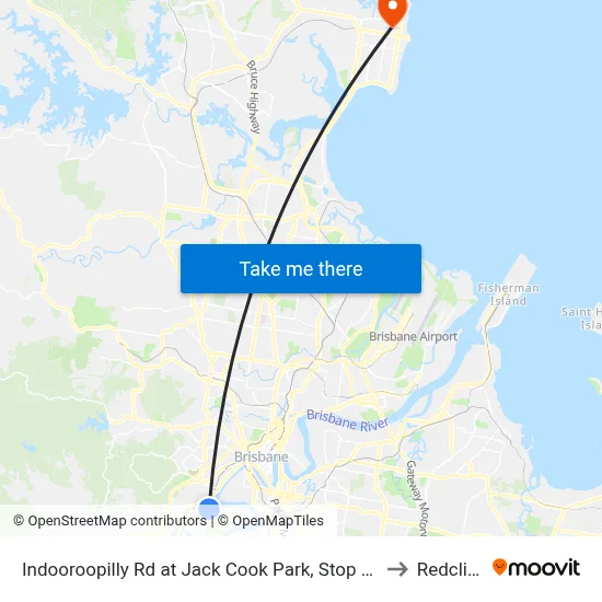 Indooroopilly Rd at Jack Cook Park, Stop 18/19 to Redcliffe map