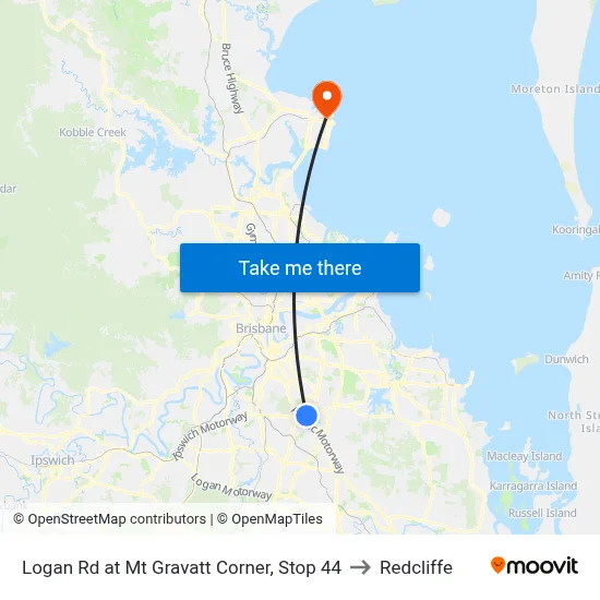 Logan Rd at Mt Gravatt Corner, Stop 44 to Redcliffe map