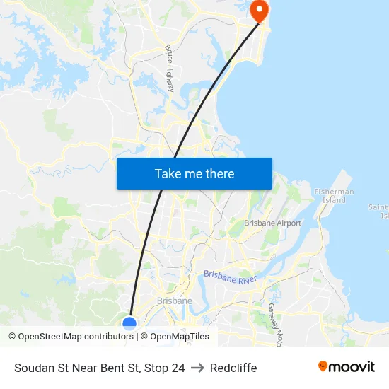 Soudan St Near Bent St, Stop 24 to Redcliffe map