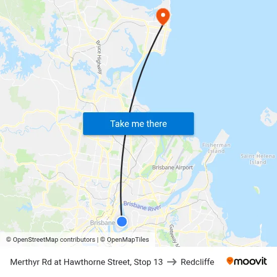 Merthyr Rd at Hawthorne Street, Stop 13 to Redcliffe map