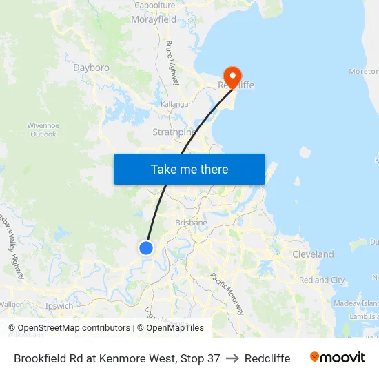 Brookfield Rd at Kenmore West, Stop 37 to Redcliffe map