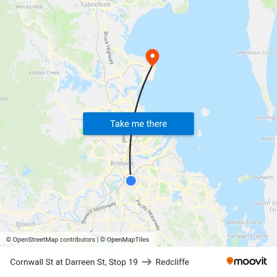 Cornwall St at Darreen St, Stop 19 to Redcliffe map