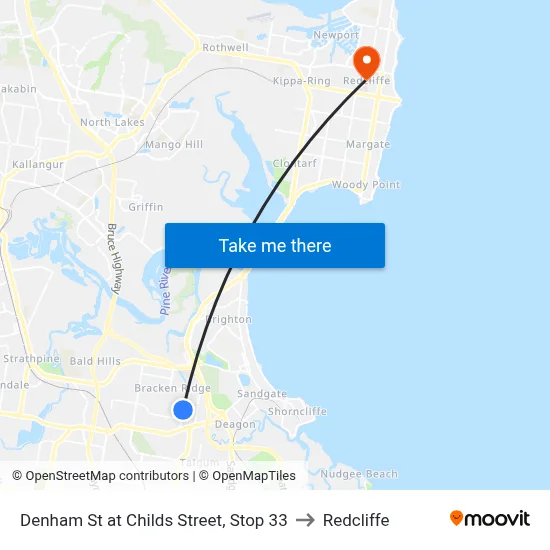 Denham St at Childs Street, Stop 33 to Redcliffe map