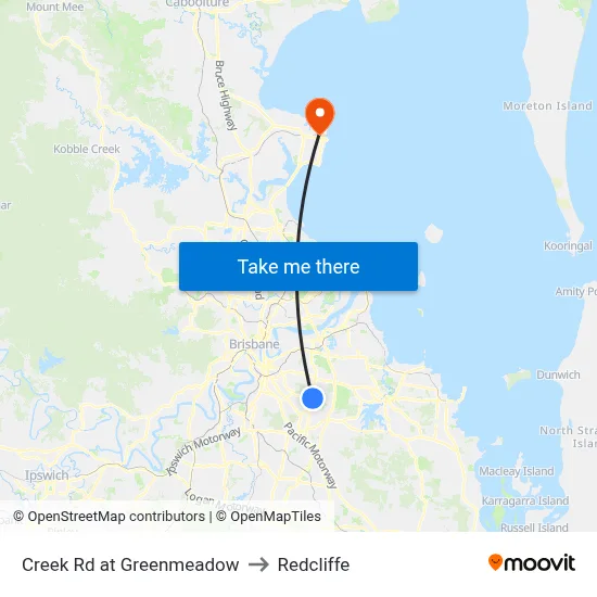 Creek Rd at Greenmeadow to Redcliffe map