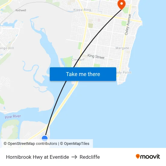Hornibrook Hwy at Eventide to Redcliffe map