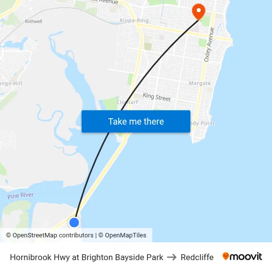 Hornibrook Hwy at Brighton Bayside Park to Redcliffe map