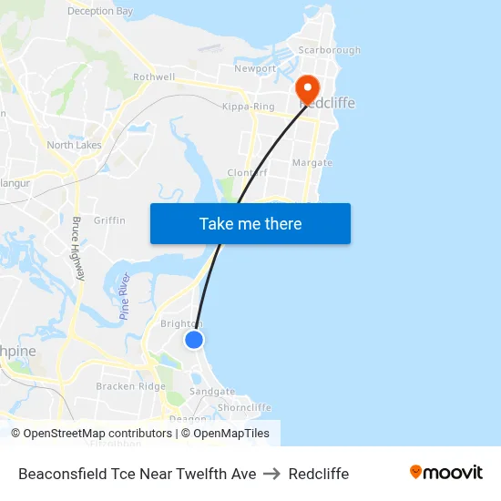 Beaconsfield Tce Near Twelfth Ave to Redcliffe map