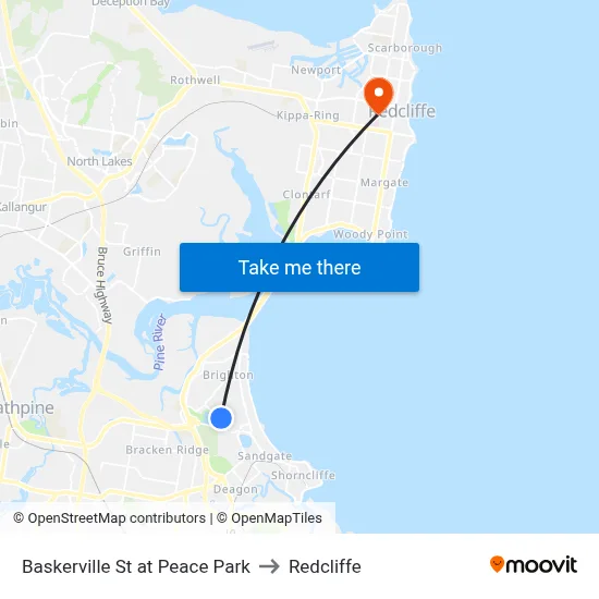 Baskerville St at Peace Park to Redcliffe map