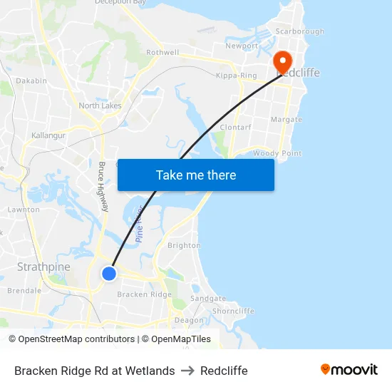 Bracken Ridge Rd at Wetlands to Redcliffe map