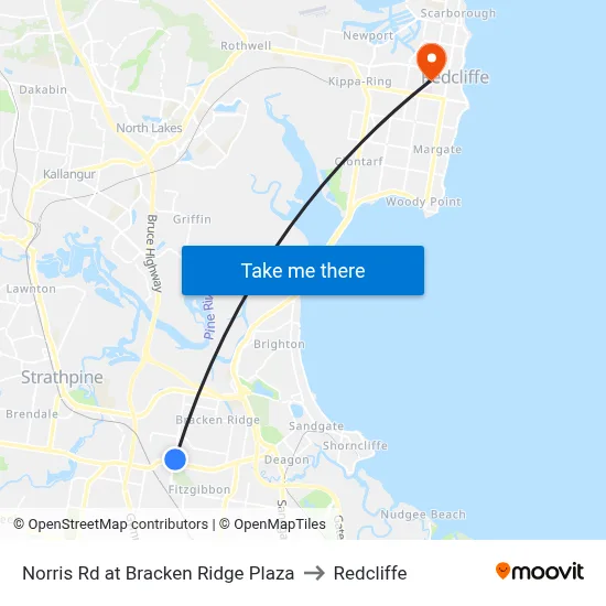 Norris Rd at Bracken Ridge Plaza to Redcliffe map