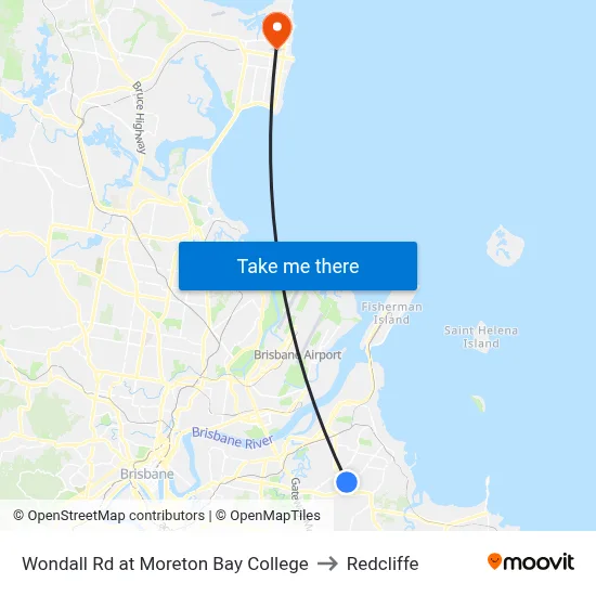 Wondall Rd at Moreton Bay College to Redcliffe map