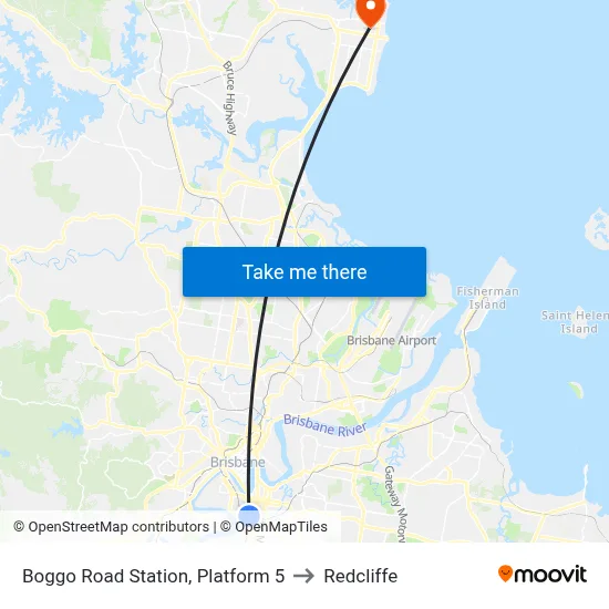 Boggo Road Station, Platform 5 to Redcliffe map