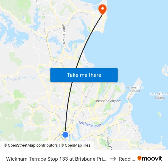 Wickham Terrace Stop 133 at Brisbane Private Hospital to Redcliffe map