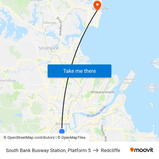 South Bank Busway Station, Platform 5 to Redcliffe map