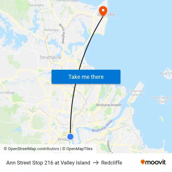Ann Street Stop 216 at Valley Island to Redcliffe map