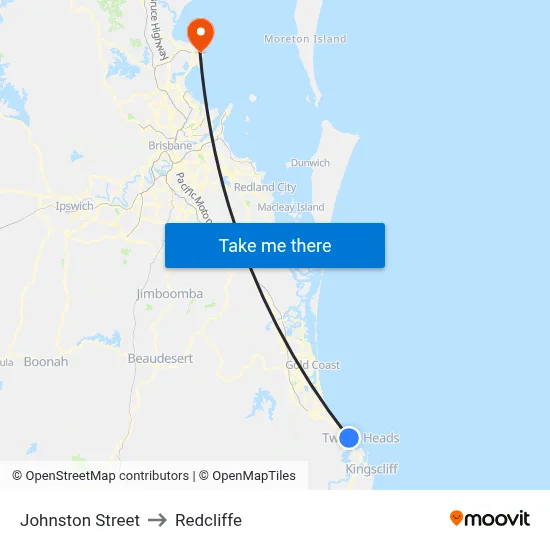 Johnston Street to Redcliffe map
