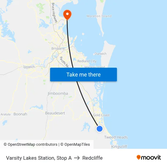 Varsity Lakes Station, Stop A to Redcliffe map