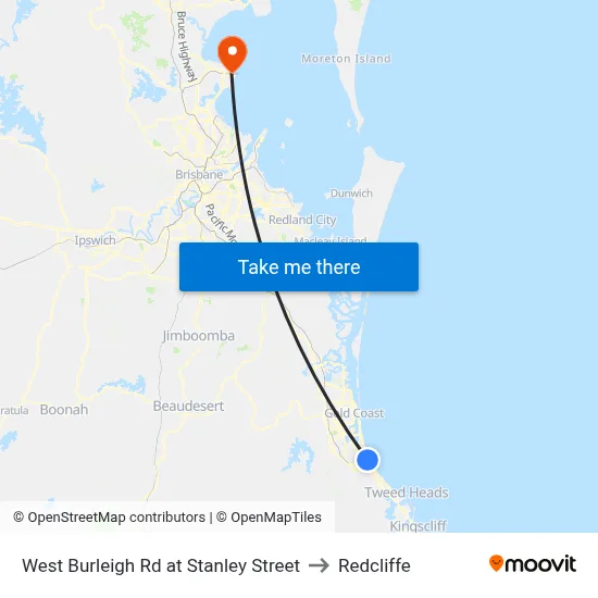 West Burleigh Rd at Stanley Street to Redcliffe map