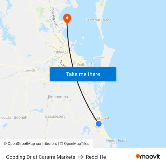 Gooding Dr at Cararra Markets to Redcliffe map