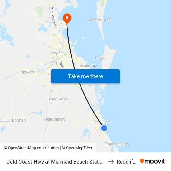Gold Coast Hwy at Mermaid Beach Station to Redcliffe map