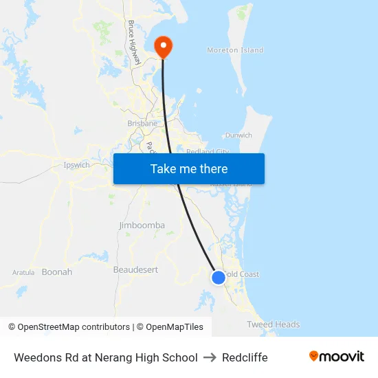 Weedons Rd at Nerang High School to Redcliffe map