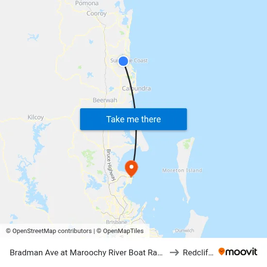 Bradman Ave at Maroochy River Boat Ramp to Redcliffe map
