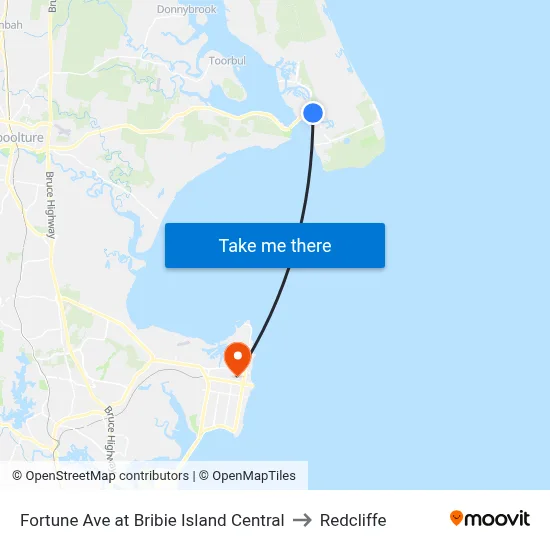 Fortune Ave at Bribie Island Central to Redcliffe map